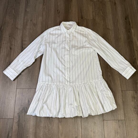 Madewell Bubble Hem Mini Pinstripe Poplin Shirtdress US Women's L New - Picture 2 of 8
